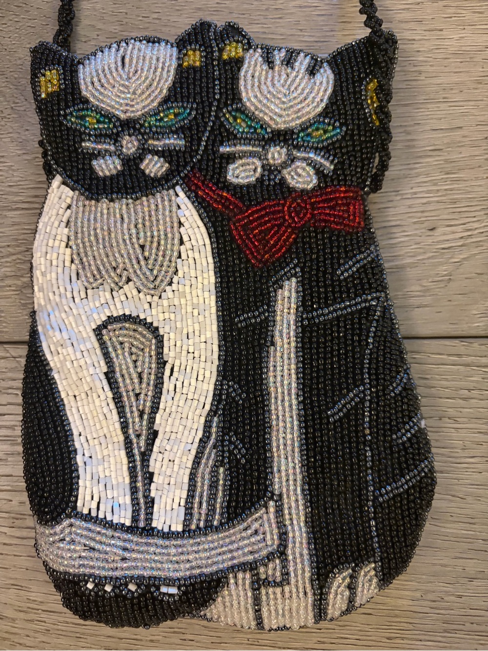 Beaded Black & White Cat Crossbody Bag - Decorative Pet Design Vintage - Picture 5 of 7